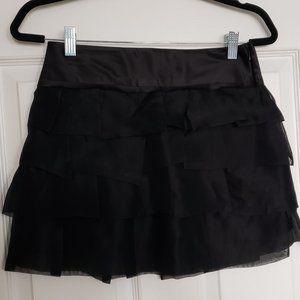 BCBG black silk tiered miniskirt, size 0 (NWT)